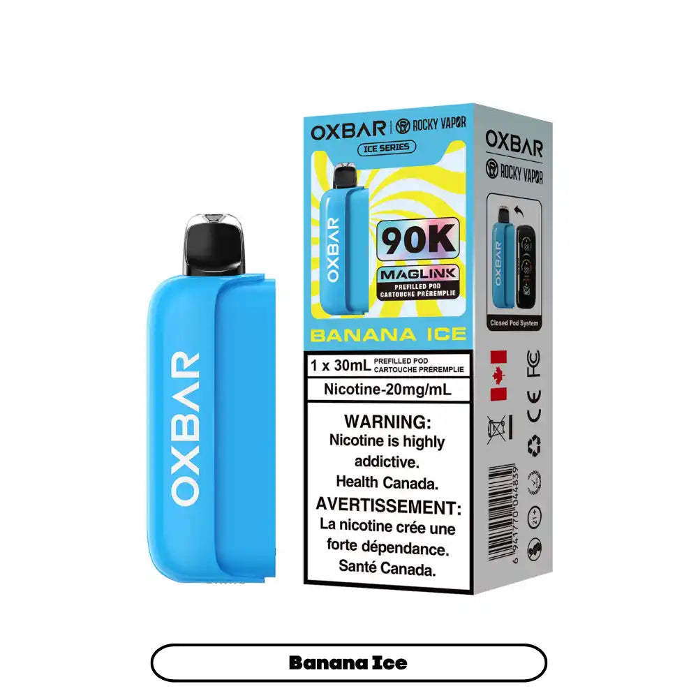 Banana Ice- Rocky Vapor Oxbar Maglink- 90k {Prefilled Pods} (Without Battery)
