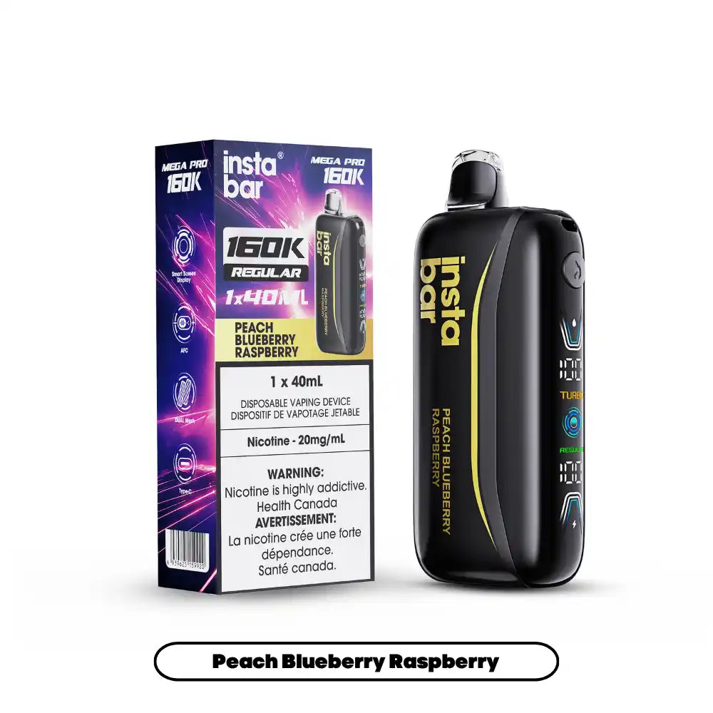 Insta Bar Mega Pro 160K Disposable Vape: Peach Blueberry Raspberry (40mL)
