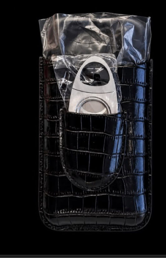3 Finger Croc Cigar Case & Cutter Black