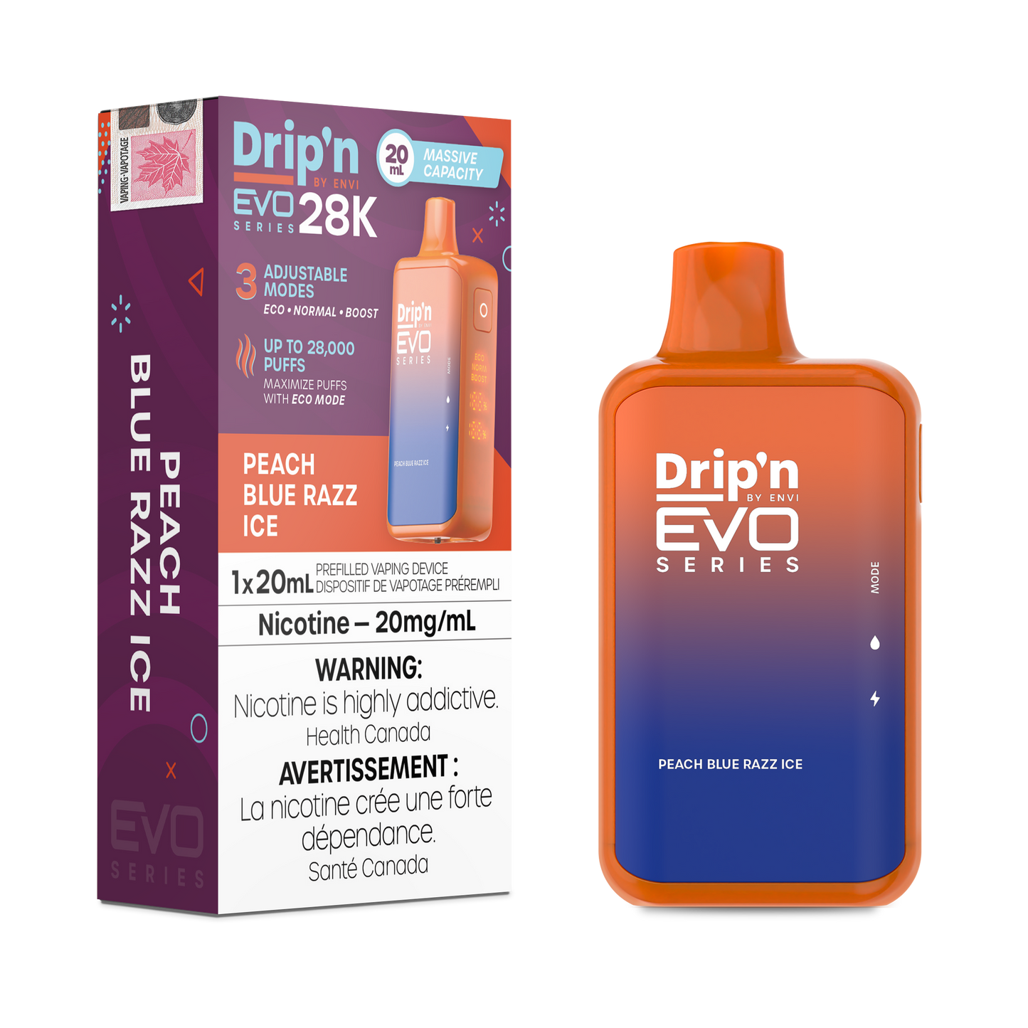 Drip'n by Envi Evo Series 28k Disposable - Peach Blue Razz Ice (AB)