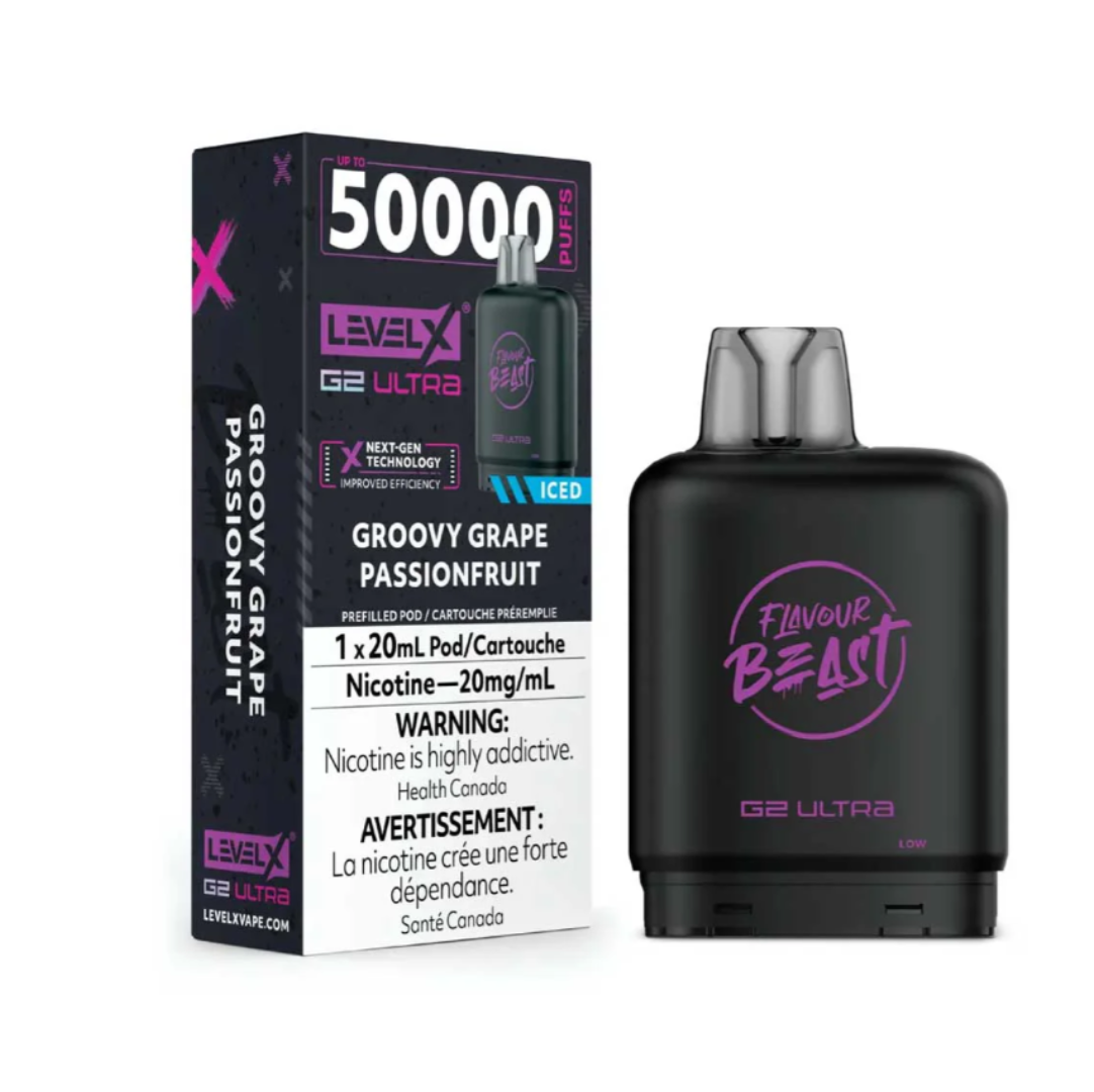 Groovy Grape Passionfruit Iced - Flavour Beast Level X G2 Ultra 50k POD ( 20ML )  No Battery