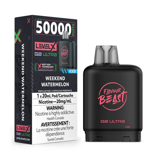 Weekend Watermelon Iced - Flavour Beast Level X G2 Ultra 50K Pod ( 20ML) Without Battery
