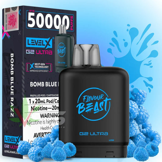 Bomb Blue Razz  - Level X Boost G2 50000 Puffs Pod- 20MG  (without battery)