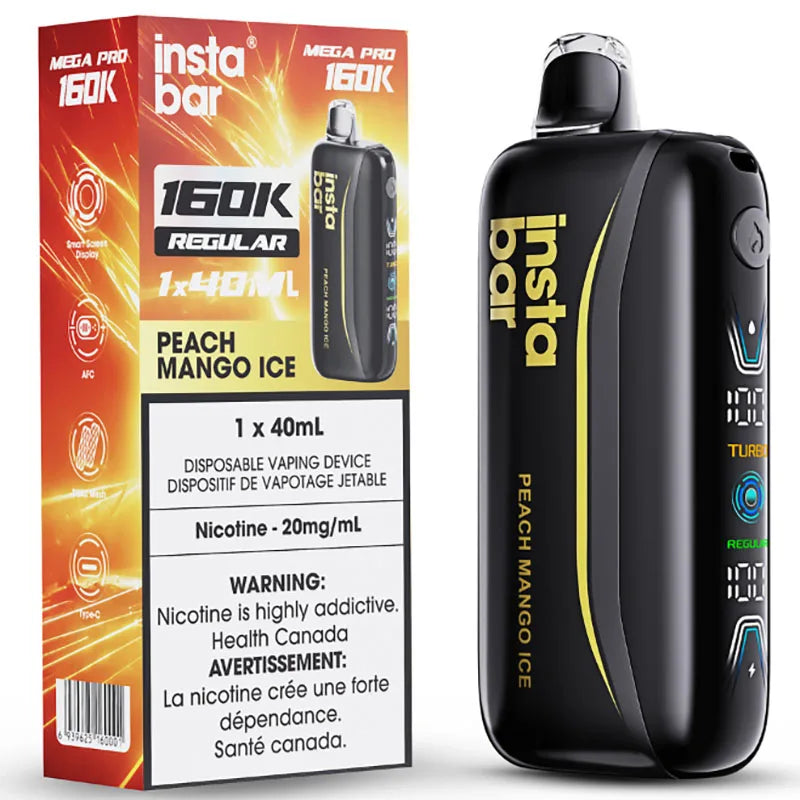 Insta Bar Mega Pro 160K Disposable Vape: Peach Mango Ice (40mL)