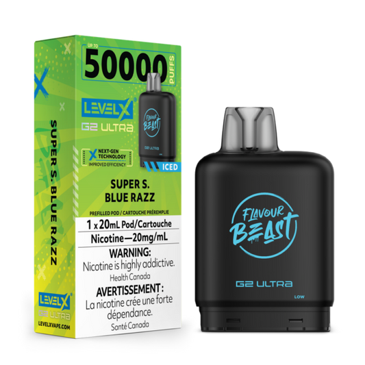 Super Sour Blue Razz Iced - Level X Boost G2 50k Puffs Pod - 20MG  (without battery)